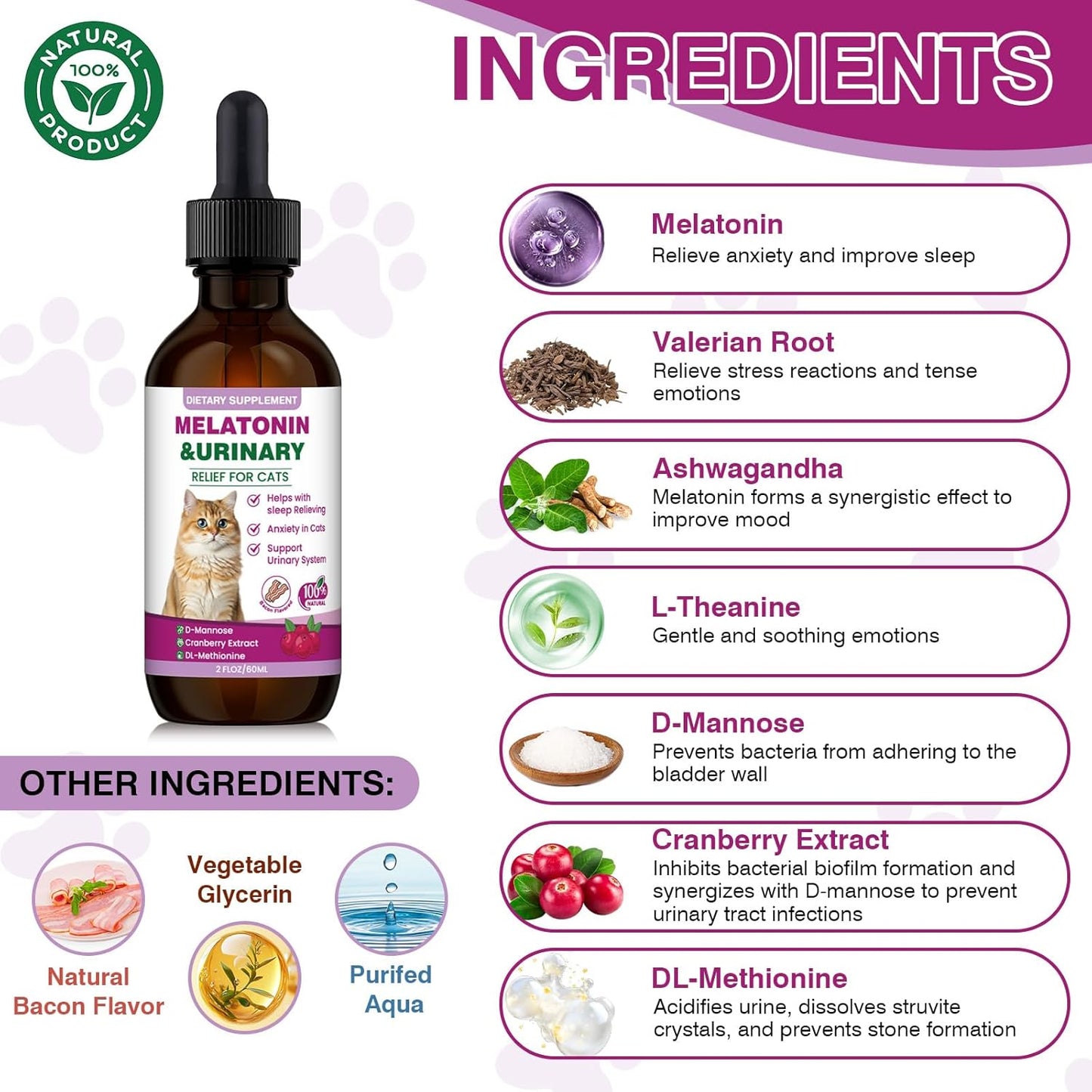 Cat Melatonin with Cranberry Extract – Calming Supplement for Cats to Ease Anxiety and Stress, Promote Relaxation and Better Sleep, Supports Urinary Tract Health