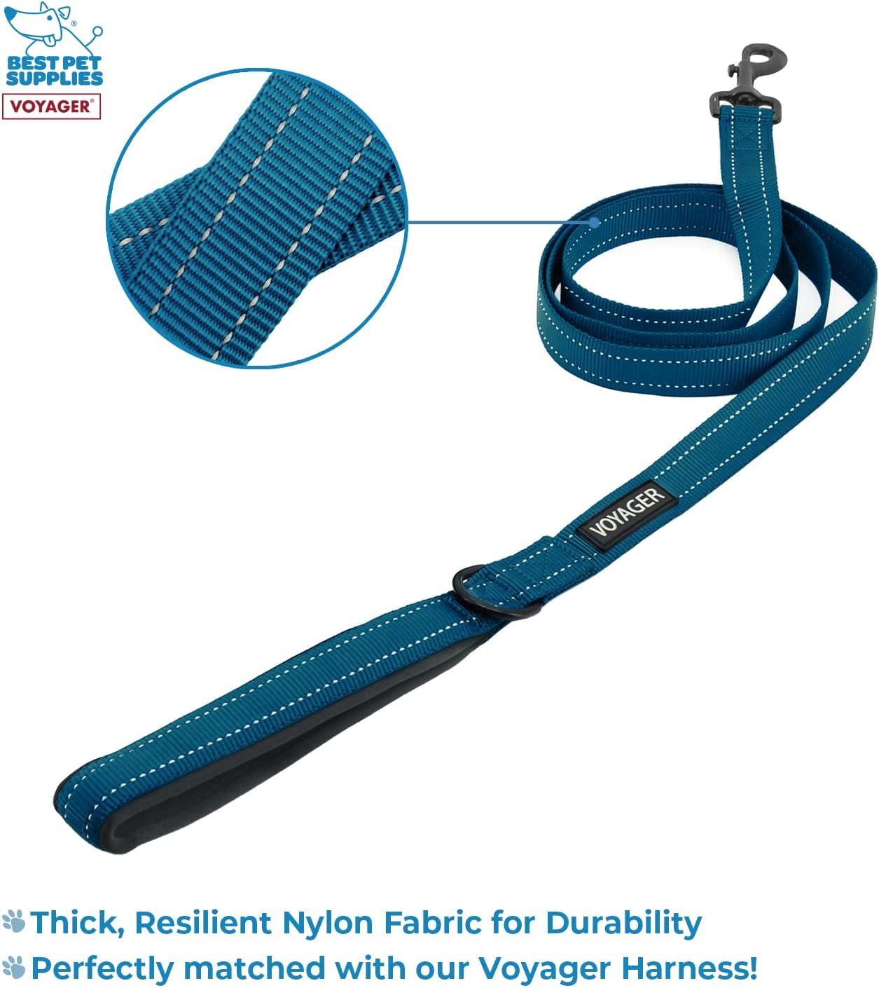 Voyager Step-in Air All Weather Mesh Harness and Reflective Dog 5 ft Leash Combo with Neoprene Handle, for Small, Medium and Large Breed Puppies by Best Pet Supplies - Blue/Black Trim, XXX-Small