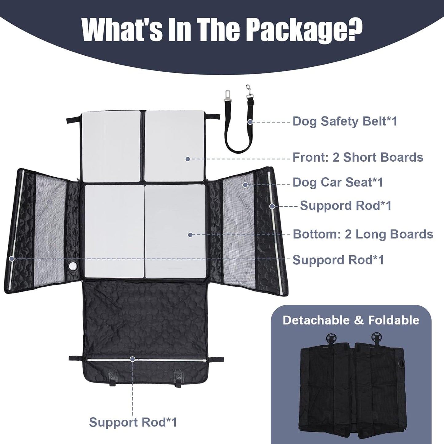 Dog Car Seat for Large Medium Dogs, Dog Car Seat Cover for Back Seat, Foldable Pet CarSeat with Safety Belt, Waterproof Fabric & Breathable Mesh, Back Seat Cover for Dogs Under 40lbs (Large, Black)