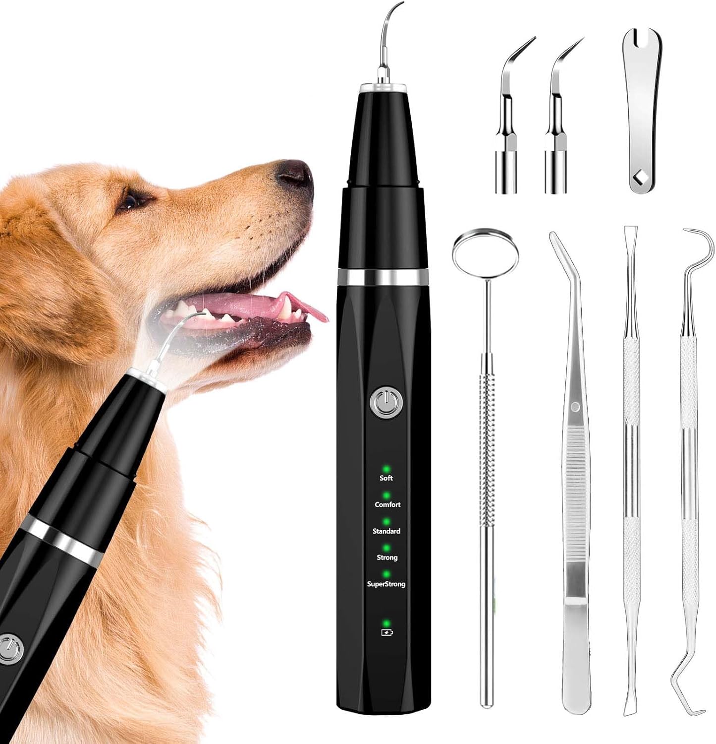 Plaque Remover for Teeth - Pet Ultrasonic Cleaner - Teeth Cleaning Kit for Tartar and Stains - Suitable for Dogs and Cats (Black)