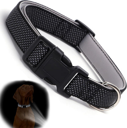 Black Dog Collar Reflective, Highly Reflect Safety Neoprene Padded Puppy Collar Basic Durable Soft Nylon Male Dog Collar for Xs Small Medium Large Boy Pet Dogs Cats, S