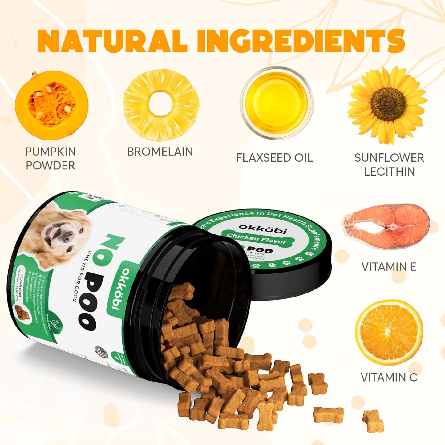 No Poo Chews for Dogs - Coprophagia Eating Deterrent for Dogs - Stop Eating Poop - Packed with Probiotics, Digestive Enzymes & Pumpkin Powder - for All Ages and Breeds