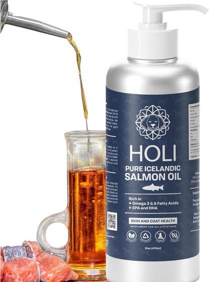 HOLI Salmon Oil for Dogs Skin and Coat | Icelandic Fish Oil for Cats & Dogs | Omega 3 EPA + DHA Supports Joint Mobility, Immune & Heart Health