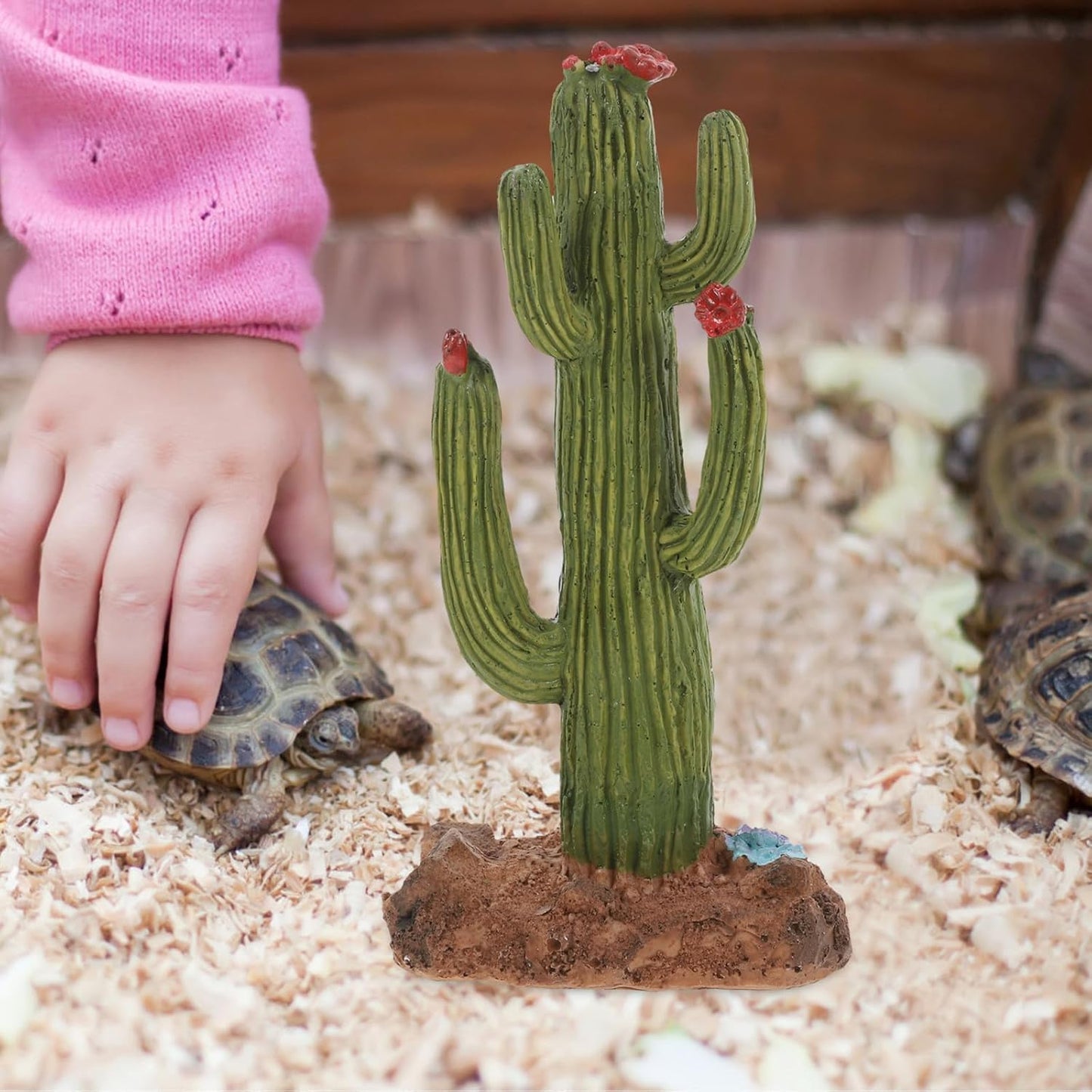 jojofuny Reptile Terrarium Decor Artificial Cactus Plants and Climbing Branch for Desert Habitat, Turtle Tank Accessories with Floating Platform Suitable for Bearded Dragon, Snake, and