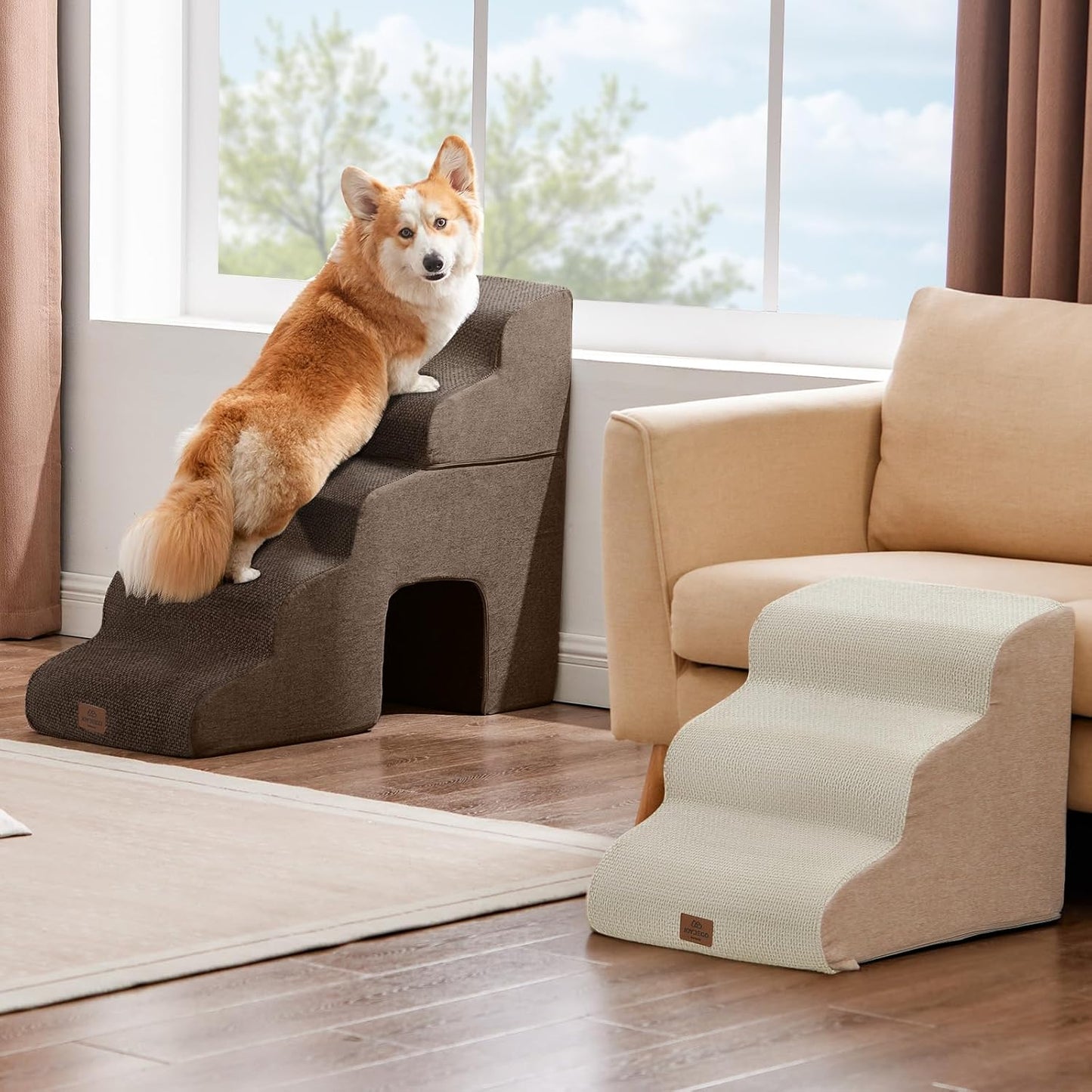 Joydeco Dog Stairs for Bed 22.8" H, 4-Step Pet Steps for Small Dogs and Cats, Dog Steps for High Bed, Non-Slip Balanced Ramp Indoor Pet Stairs,