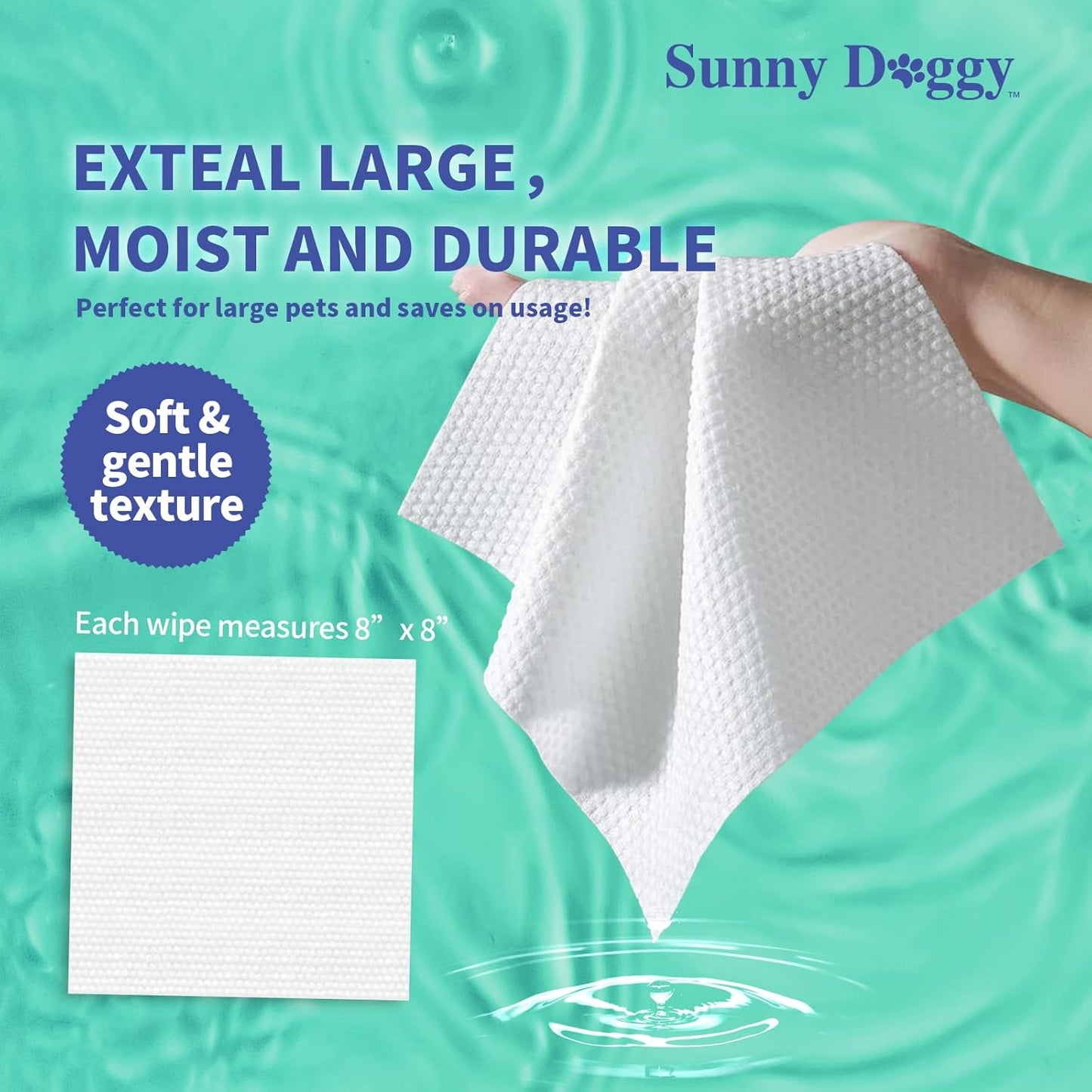 Pet Wipes 80 Count, Dog Wipes Cleaning Deodorizing Cat Wipes, 8 x 8 Inch Dog Grooming Wipes for Butt Paws Ear Eyes and Body