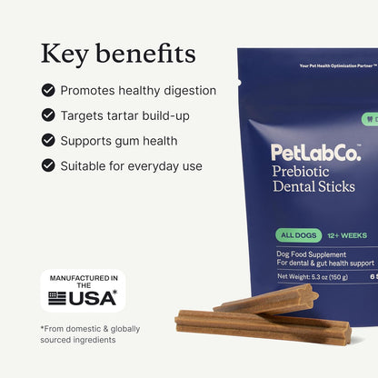 PetLab Co. Dental Sticks – Dog Dental Chews -Target Plaque & Tartar Build-Up at The Source - Designed to Maintain Your Dog’s Oral Health, Keep Breath Fresh and Provide Digestive Help (24 Sticks)