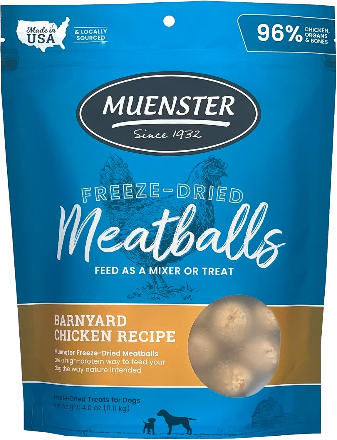 Muenster Adult Dry Dog Food - 22lb Bag Ancient Grain w/Ocean Fish & Freeze-Dried Meatballs Barnyard Chicken Recip
