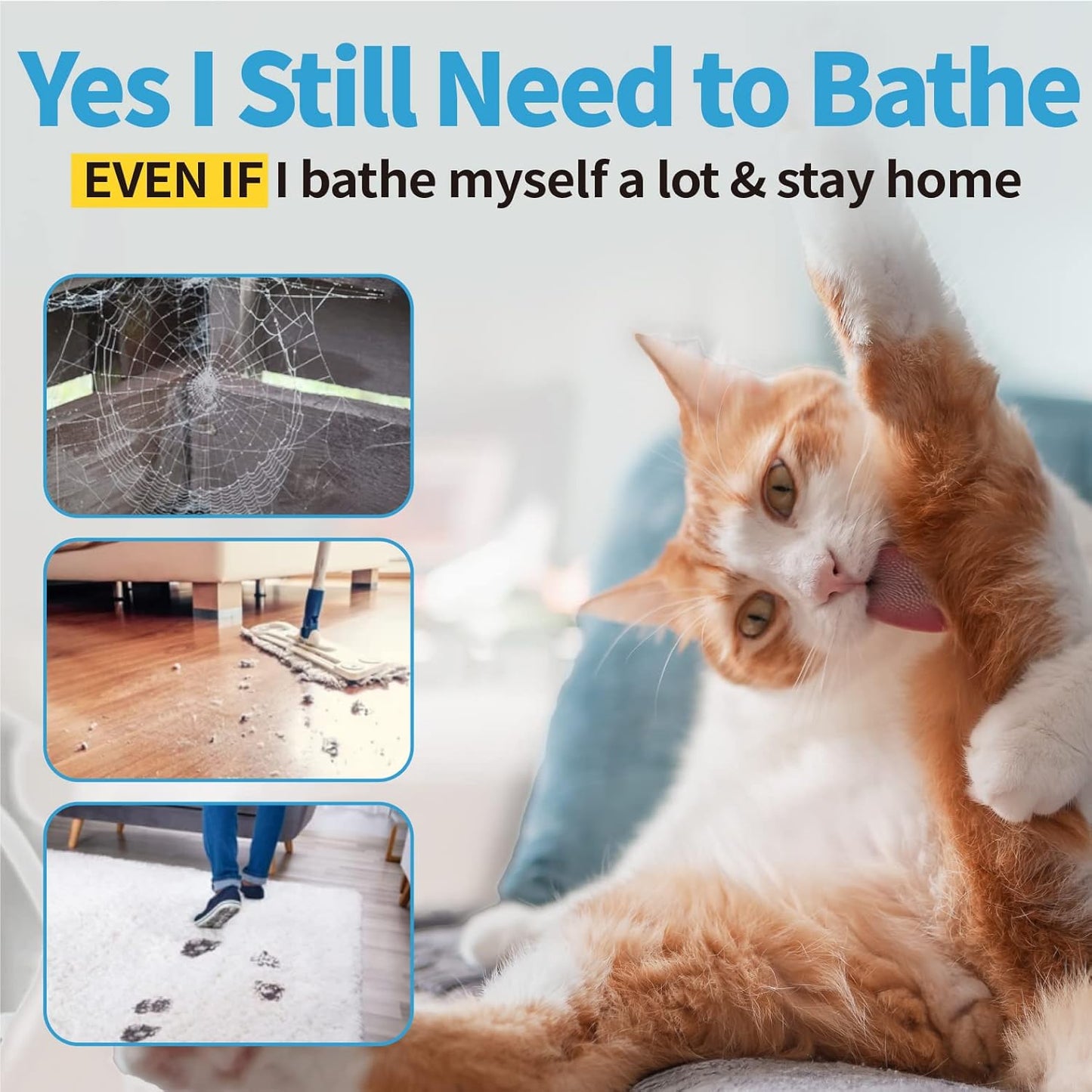 Mooncat Waterless Shampoo & Brush Kit for Longhair Cats + Dental Finger Wipes Bundle - Licking Safe Foam Detangler, Breath Freshening Wipes (40 Count)