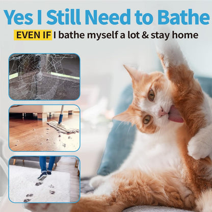 Mooncat Waterless Shampoo & Brush Kit for Longhair Cats + Dental Finger Wipes Bundle - Licking Safe Foam Detangler, Breath Freshening Wipes (40 Count)