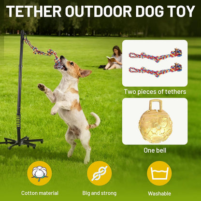 Tether Tug Outdoor Dog Toy,Tether Interactive Dog Tug Toy,Spring Pole For Dogs in Park,Yard,Lawn,2 Rope Toy and Bell Pull Chase and Solo Play,Tether Tug For Large Dogs,For Medium Small Dogs(Black)