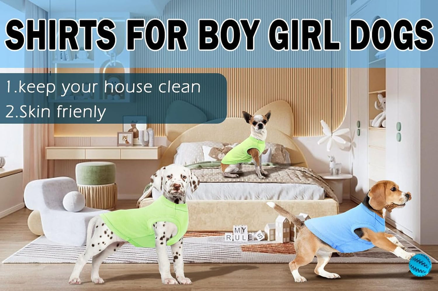 Dog Lightweight Shirt,Blank Summer Cool Breathable Large Dog T-Shirts,Pet Sleeveless Stretchy Clothes, 2 Pack,XXL Blue Green