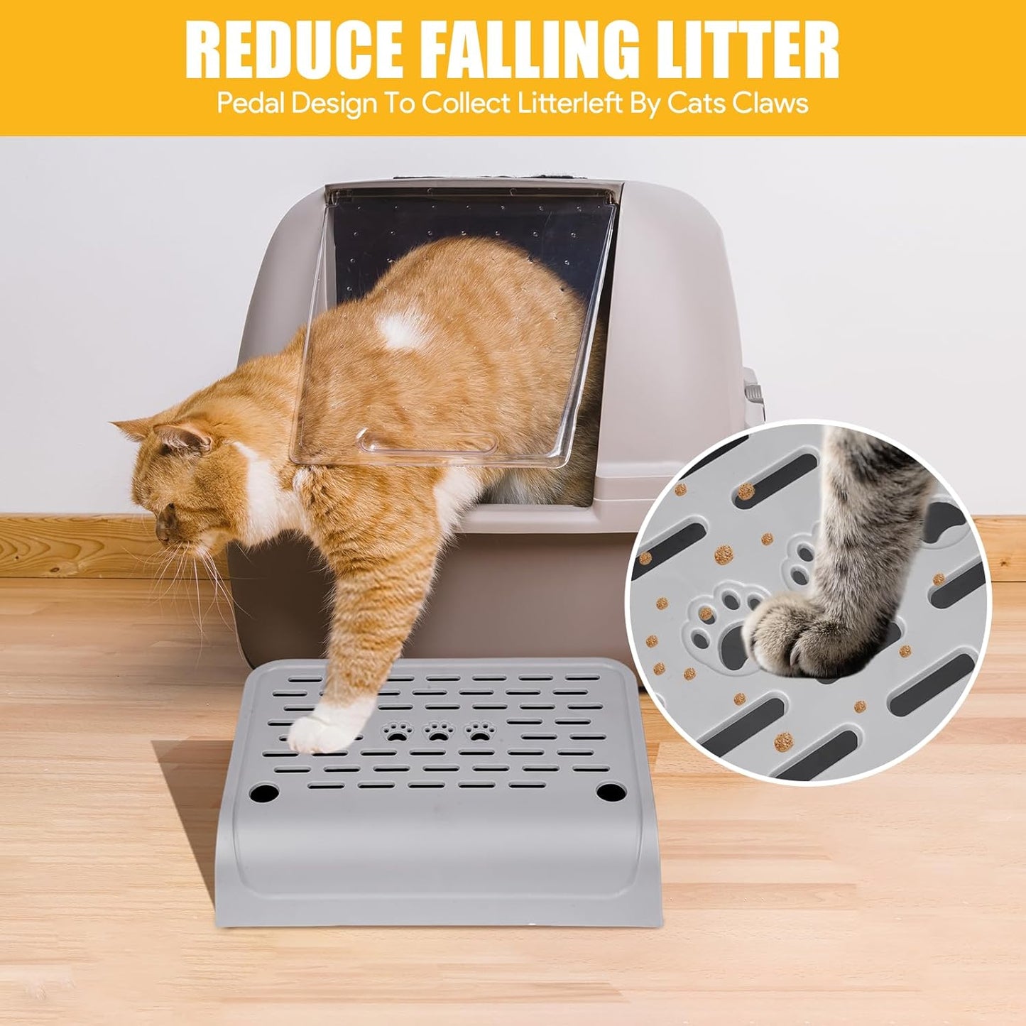 Litter Box Step, Cat Ramp for Litter Robot Automatic Cat Litter Box Self Cleaning Slide with Filter Function, Anti-Litter Tracking Pets Pedal Step Stool Litter Catcher Tray 11.8 x 8.7 x 3.9In(Gray)