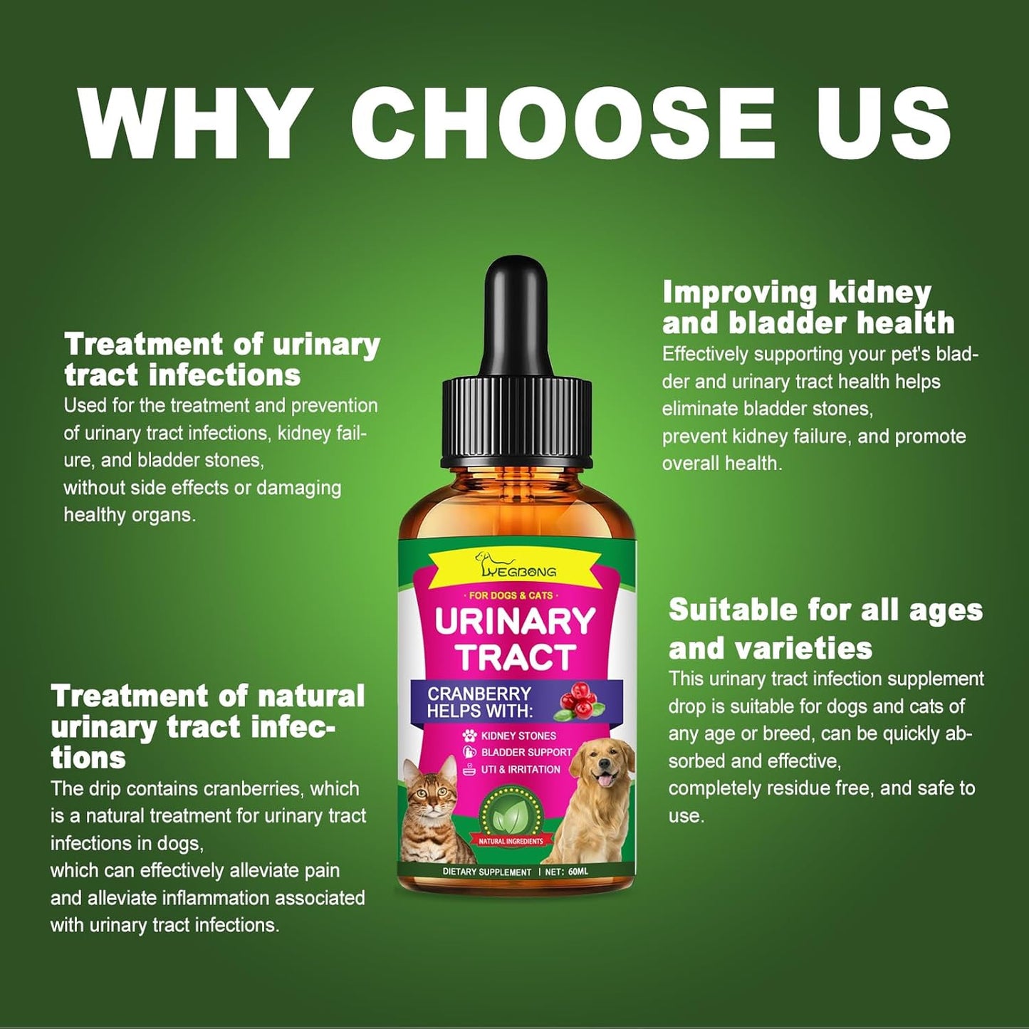 Cat & Dog Natural UTI Medicine, Cranberry Supplement for Dogs, Urinary Tract Infection Treatment Care Drops, Prevention Incontinence, Stones- Bladder Constipation Relief, Kidney Support for Pets