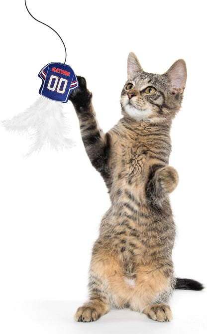 NCAA Florida Gators Cat Toy Wand with Catnip - Team Jersey Shaped Plush Teaser Toy for Cats & Kittens - Interactive Pet Toy for Play & Exercise