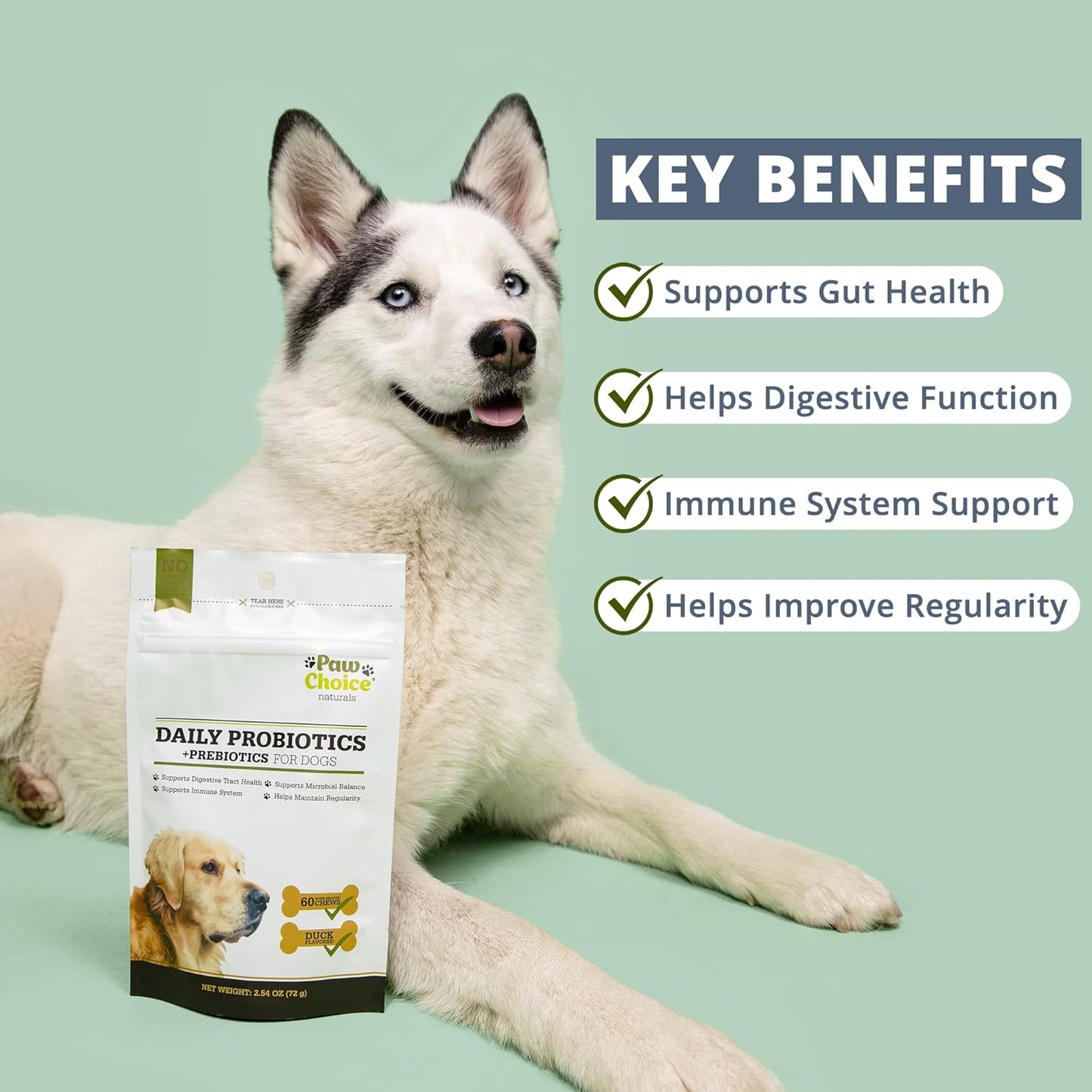 Paw Choice Probiotics for Dogs with Prebiotics - Daily Chews for Gut Health, Digestion, Regularity, and Immune Support - Natural Supplement Treat Made in USA