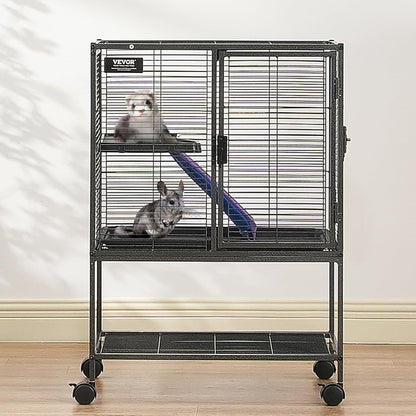 VEVOR 34" Rolling Metal Ferret Cage, Large 2-Tier Critter Nation Cage, Small Animal Cage with Ramps & Tray, Easy to Set up for Pet Mice, Hamster, Guinea Pig, Chinchilla, Squirrel, Hedgehogs, Bunny