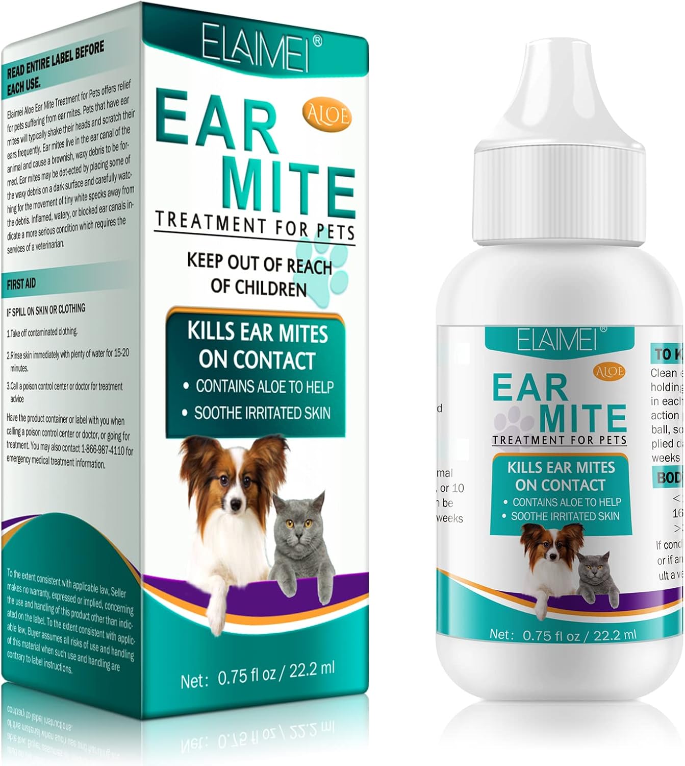 Ear Mite Treatment for Dogs & Cats,Ear Mite Treatment for Dogs Yeast Infection,Dog Ear Infection Treatments,100% Natural Ears Drops for Dog & Cat,Aloe Ear Mite,Safe for Pets 0.75oz Bottle