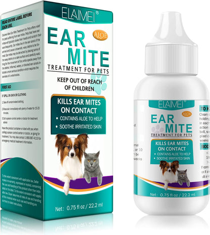 Ear Mite Treatment for Dogs & Cats,Ear Mite Treatment for Dogs Yeast Infection,Dog Ear Infection Treatments,100% Natural Ears Drops for Dog & Cat,Aloe Ear Mite,Safe for Pets 0.75oz Bottle