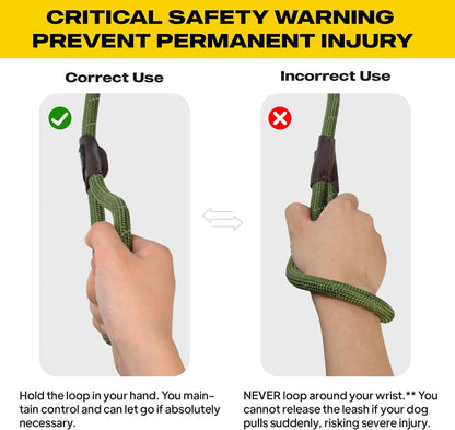 Fida Durable Slip Lead, 6 FT x 1/2" Heavy Duty Loop Leash, Comfortable Strong Rope for Large, Medium Dogs, No Pull Pet Training with Highly Reflective, Green