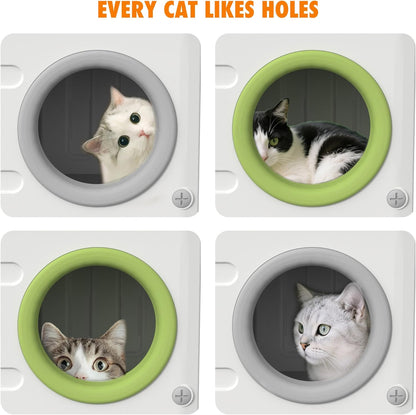 Cat Houses for Outdoor Cats-Weatherproof Heavy-Duty&Sturdy Feral Cat Shelter, Insulated Elevated Stackable Plastic Cave for Outdoor/Indoor Use with Cushion (Grey)