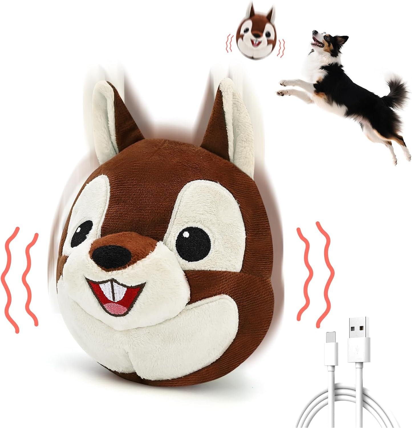 Interactive Dog Toys - Auto Bounce, Move & Vibrate with Sound, Talking Squirrel Puppy Toy for Small Medium Large Dogs, Rechargeable Durable Toy for Anxiety Relief, Boredom & Indoor Play