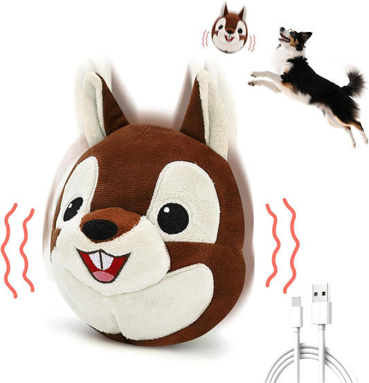 Interactive Dog Toys - Auto Bounce, Move & Vibrate with Sound, Talking Squirrel Puppy Toy for Small Medium Large Dogs, Rechargeable Durable Toy for Anxiety Relief, Boredom & Indoor Play