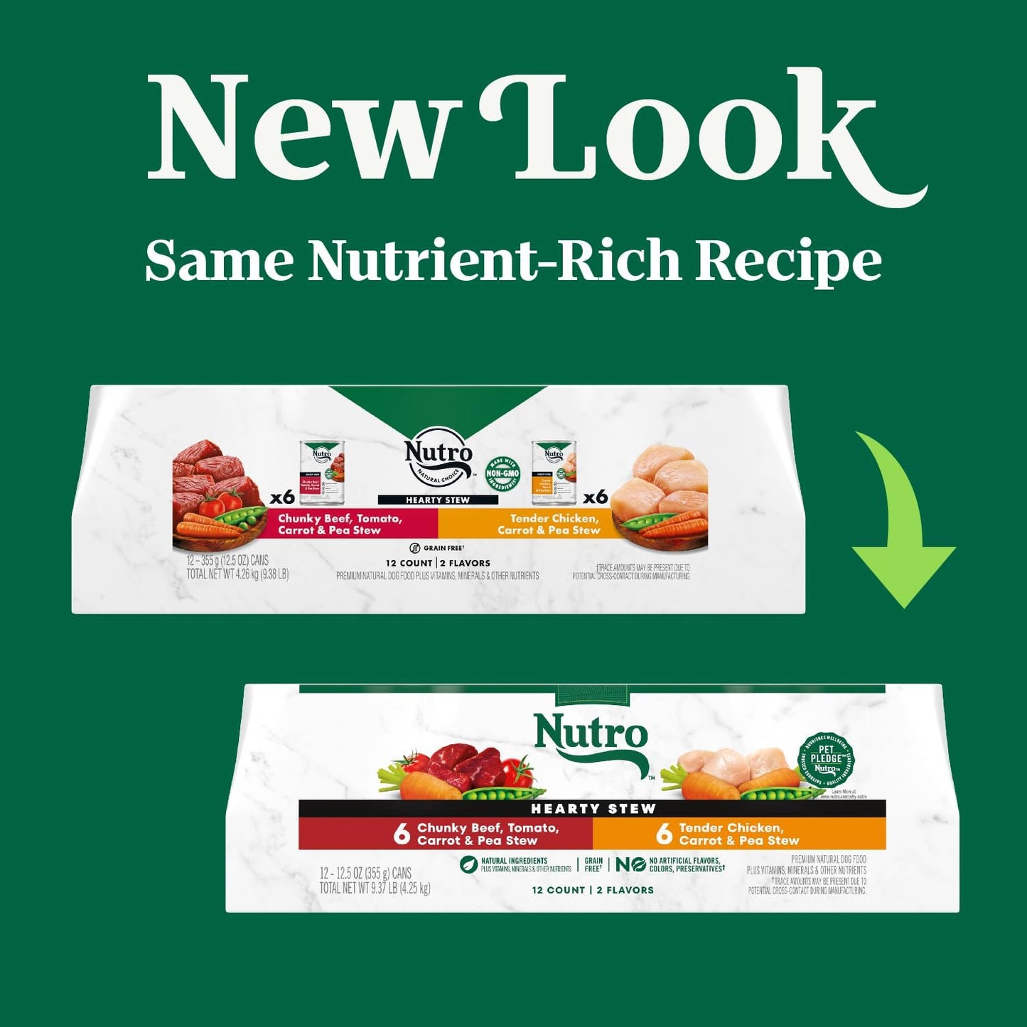 Nutro Hearty Stew Adult Natural Grain Free Wet Dog Food Cuts in Gravy Chicken Beef Variety Pack, 12.5 oz Cans (12 Count, Pack of 1)