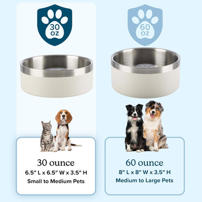 Set of 2 Stainless Steel Slow Feeder Dog Bowls - 30oz Double Wall Insulated Food and Water Bowls for Dogs - Non Slip Metal Pet Dishes for Small-Medium Sized Pets PETMAKER (Cream)