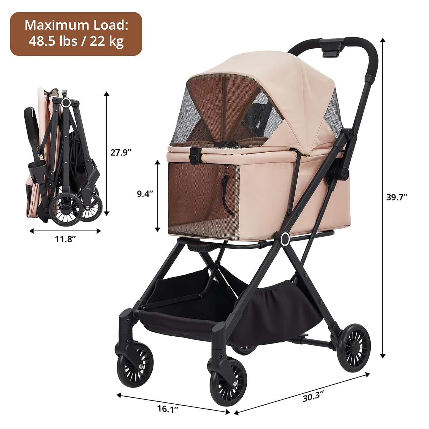 Luxury Pet Stroller for Dogs and Cat- Heavy-Duty Steel Frame, 4 Shock-Absorbing All-Terrain Wheels, One-Second Fold, UV Canopy & Travel-Friendly, FAA-Compliant for Air Travel