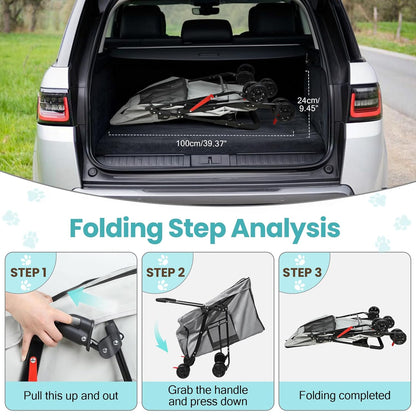 Dog Stroller with 360-Degree Wheels, Foldable Pet Cart for Small/Medium Dogs, 5 Ventilation Windows, Removable Tray, Outdoor Travel Pet Carrier