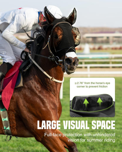JWODVNTH Fly Masks for Horses with Ears - Large Eye Space, Comfort, UV-Block - Horse Fly Mask for Daily Stable, Hot Weather Riding, and Competition - Full, Black