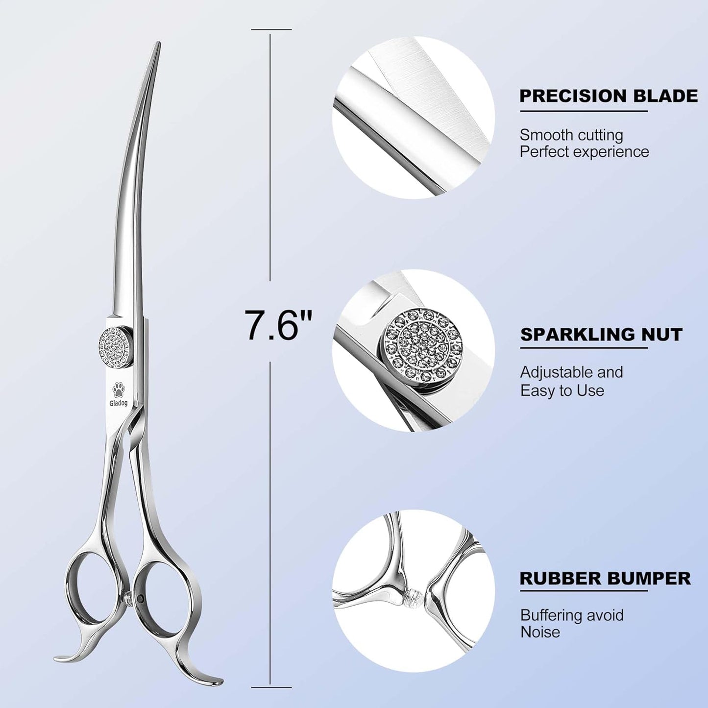 GLADOG Luxury Dog Grooming Scissors Set - 7" Straight, 6.5" Thinning, 7" Curved Dog Shears for Grooming - 9CR Steel, Professional Grooming Kit for Dogs