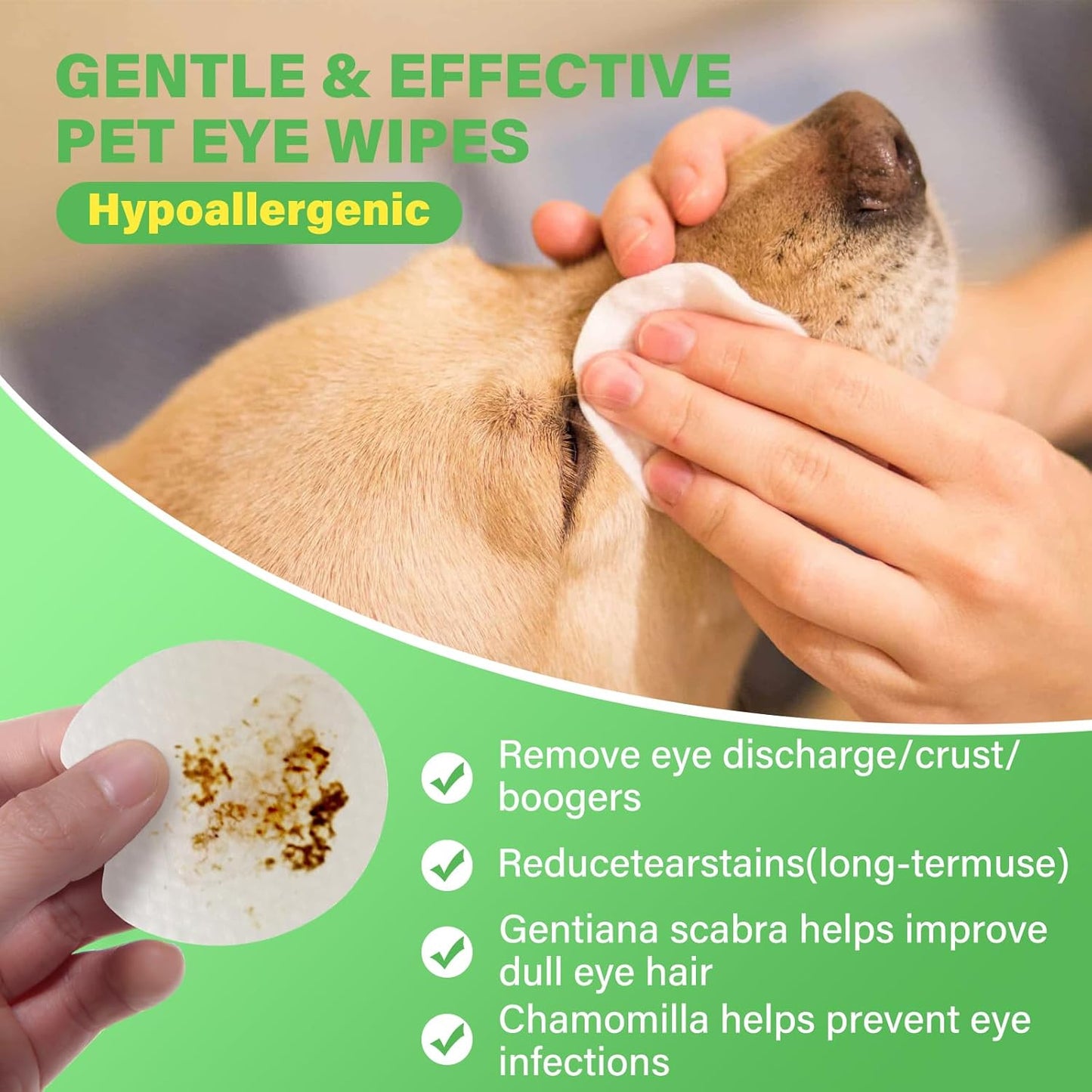 Dog Eye Wipes - Tear Stain Remover for Dogs, Gentle Formula for Cats and Dogs, Quick Care for Bright Fur, Thick, Soft and Skin-Friendly, 120pcs