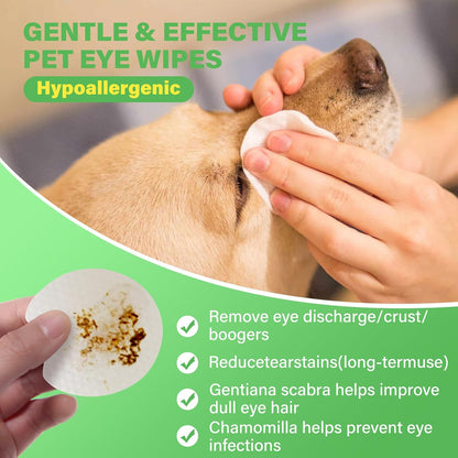 Dog Eye Wipes - Tear Stain Remover for Dogs, Gentle Formula for Cats and Dogs, Quick Care for Bright Fur, Thick, Soft and Skin-Friendly, 120pcs