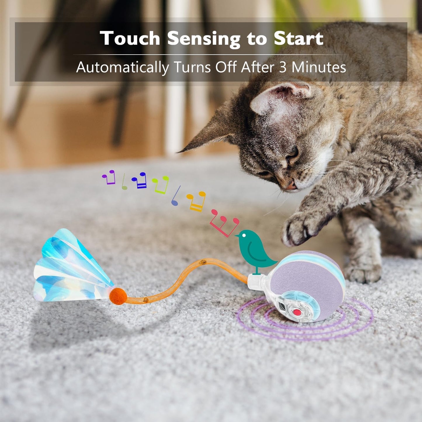 Interactive Cat Toys for Indoor Cats,The 3rd Generation Agile Moving Cat Ball with Elastic Mesh Tail,Automatic Kitten Toys for Bored Indoor Cats,Motion Activated (Purple)