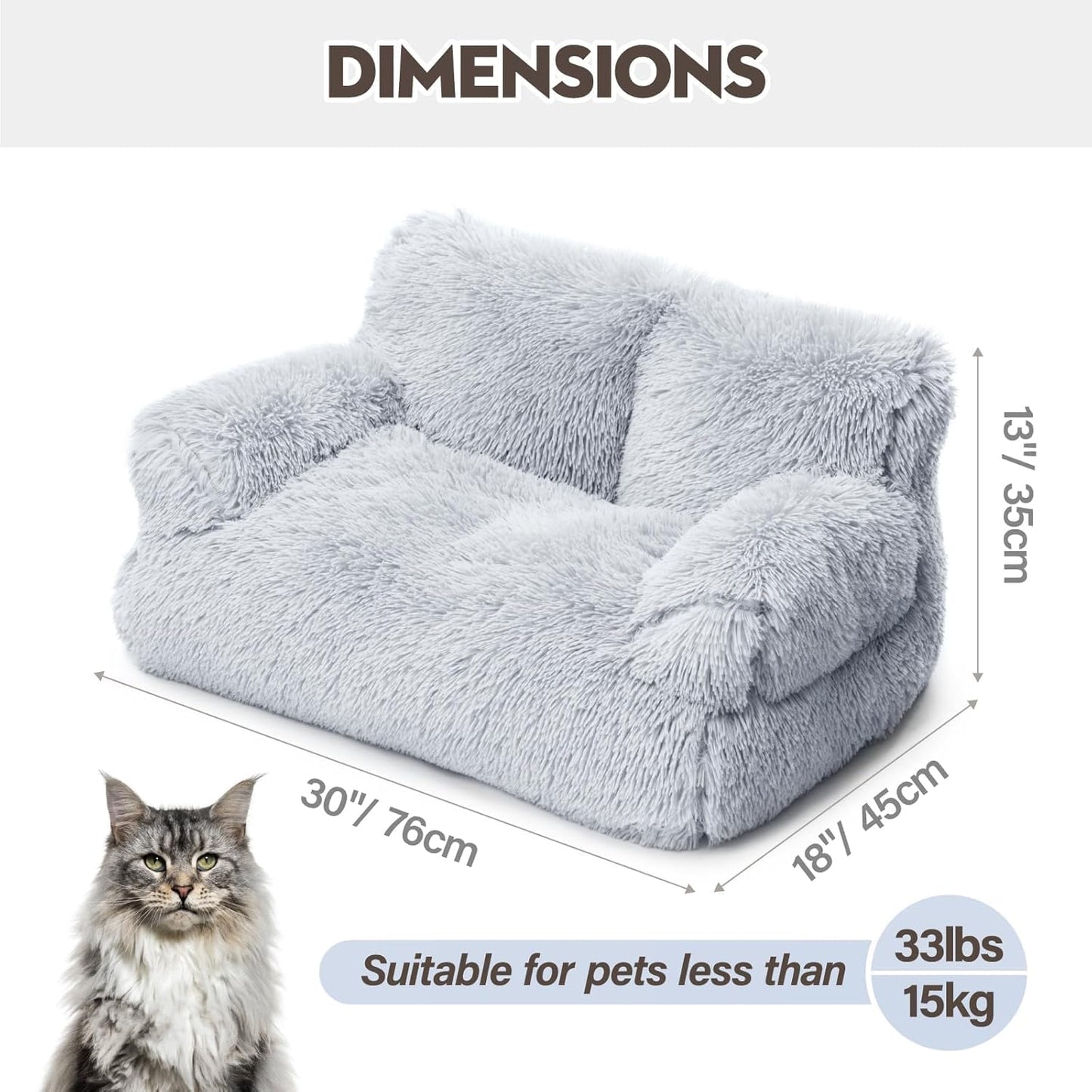 Mewoo Dog Couch, Small Dog Bed with Removable Washable Cover, Cute Cat Couch for Pets, Cat Beds for Indoor Cats with Anti-Slip Bottom (Grey)