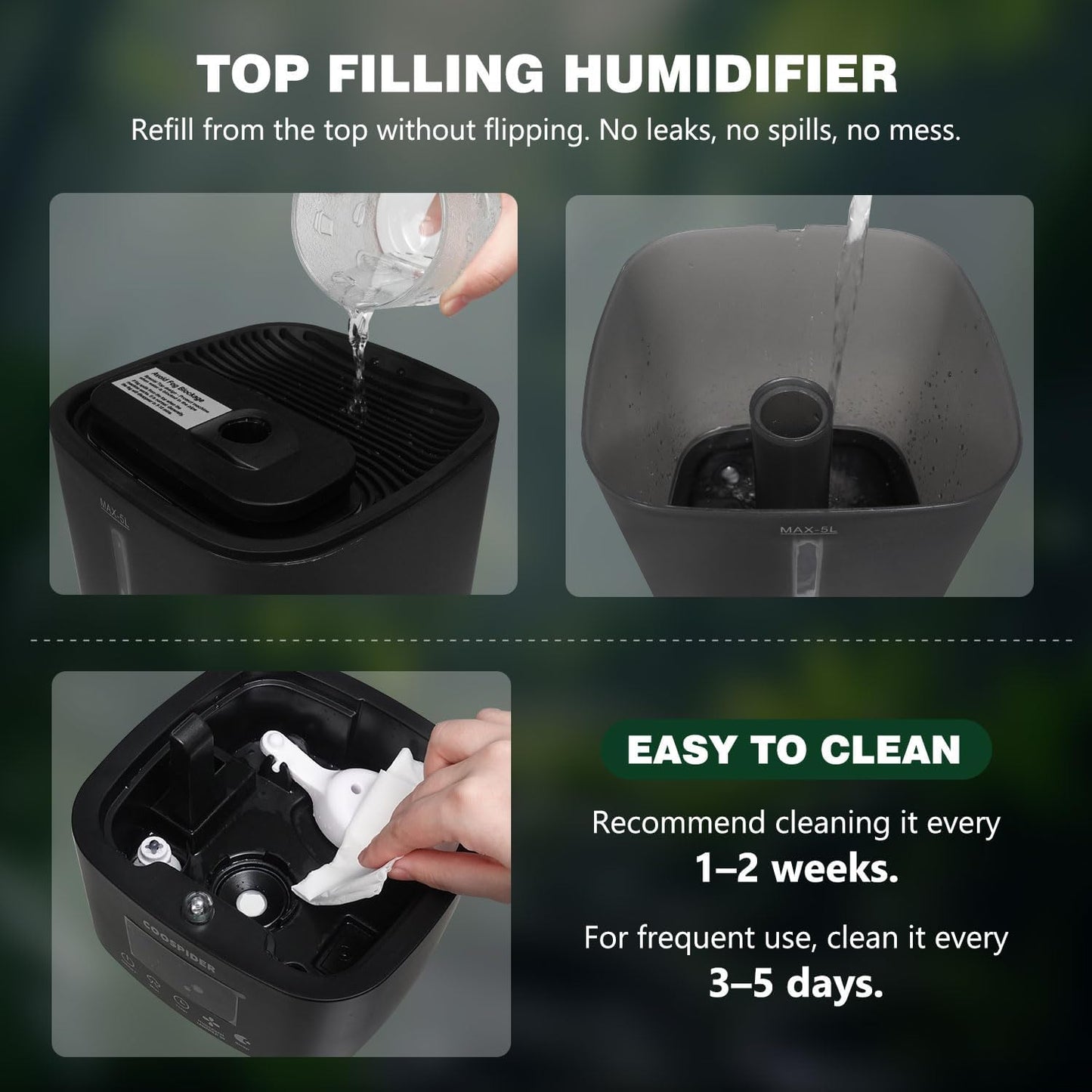 Coospider 5L Reptile Fogger Humidifier, Automatic Humidifiers for Reptiles Tank, Terrarium Humidifiers with Timer and Humidity Control, Reptile Misting System for Reptiles Amphibians Herps Vivarium