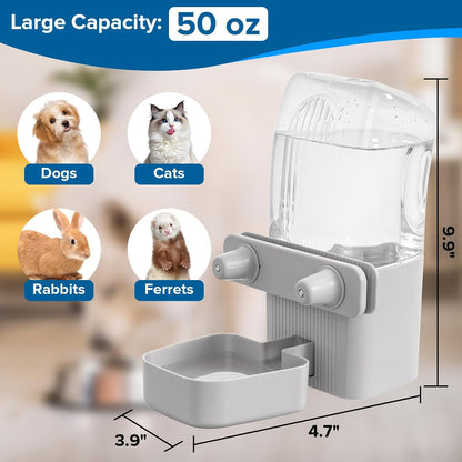 Kenond 50 oz Rabbit Water Dispenser,Gravity Dog Water Bowl Dispenser for Cage,Auto Water Bottle for Ferret,Cat,Dog and Other Animals, Compatible with Widemouth Cages, Wire Cages and Crates(Gary)