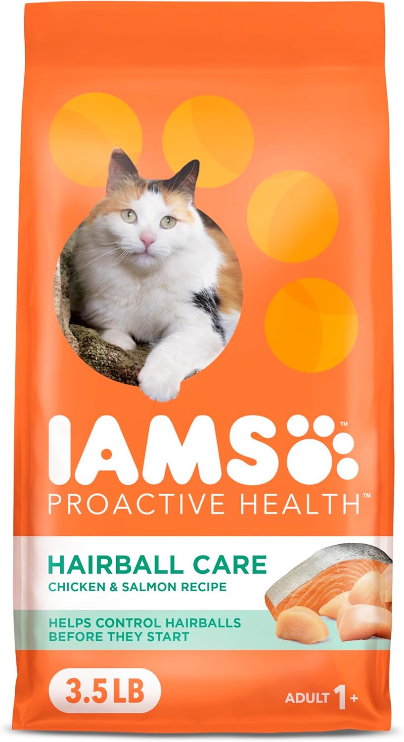 IAMS Proactive Health Adult Hairball Care Dry Cat Food with Chicken and Salmon, 3.5 lb. Bag