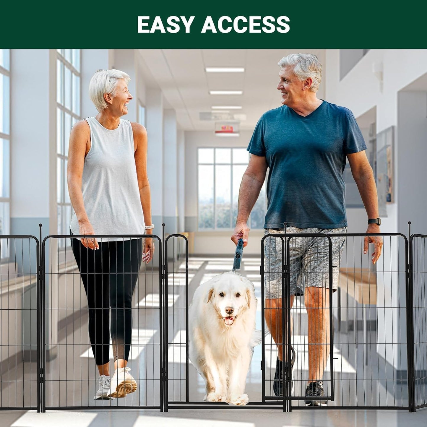 Dog Playpen Indoor/Outdoor,16 Panels 40”H X 32" W, Heavy-Duty Iron Dog Playpen,Durable, Rust-Resistant Pet Fence with Doors,Low Threshold, Double Gravity Lock