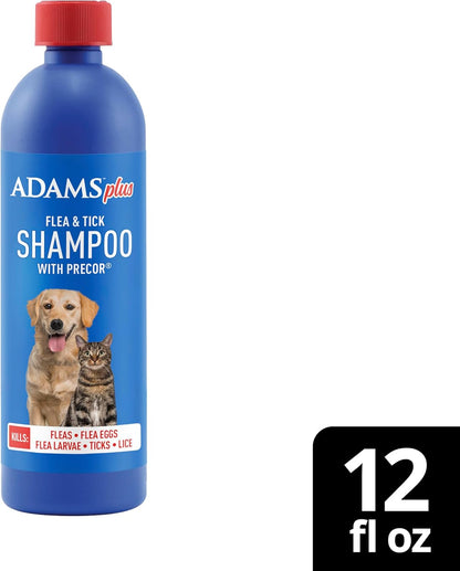 Adams Plus Flea & Tick Shampoo with Precor for Cats, Kittens, Dogs & Puppies Over 12 Weeks Of Age Sensitive Skin Flea Treatment | Kills Adult Fleas, Flea Eggs, Ticks, and Lice| 12 Ounces
