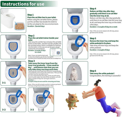 Cat Toilet Training Systems,Cat Toilet Training Kit,Reusable Plastic Trainer for Pet Cleaning with 1 Replaceable Cat Feather Toy,Litter Boxes (Pink)