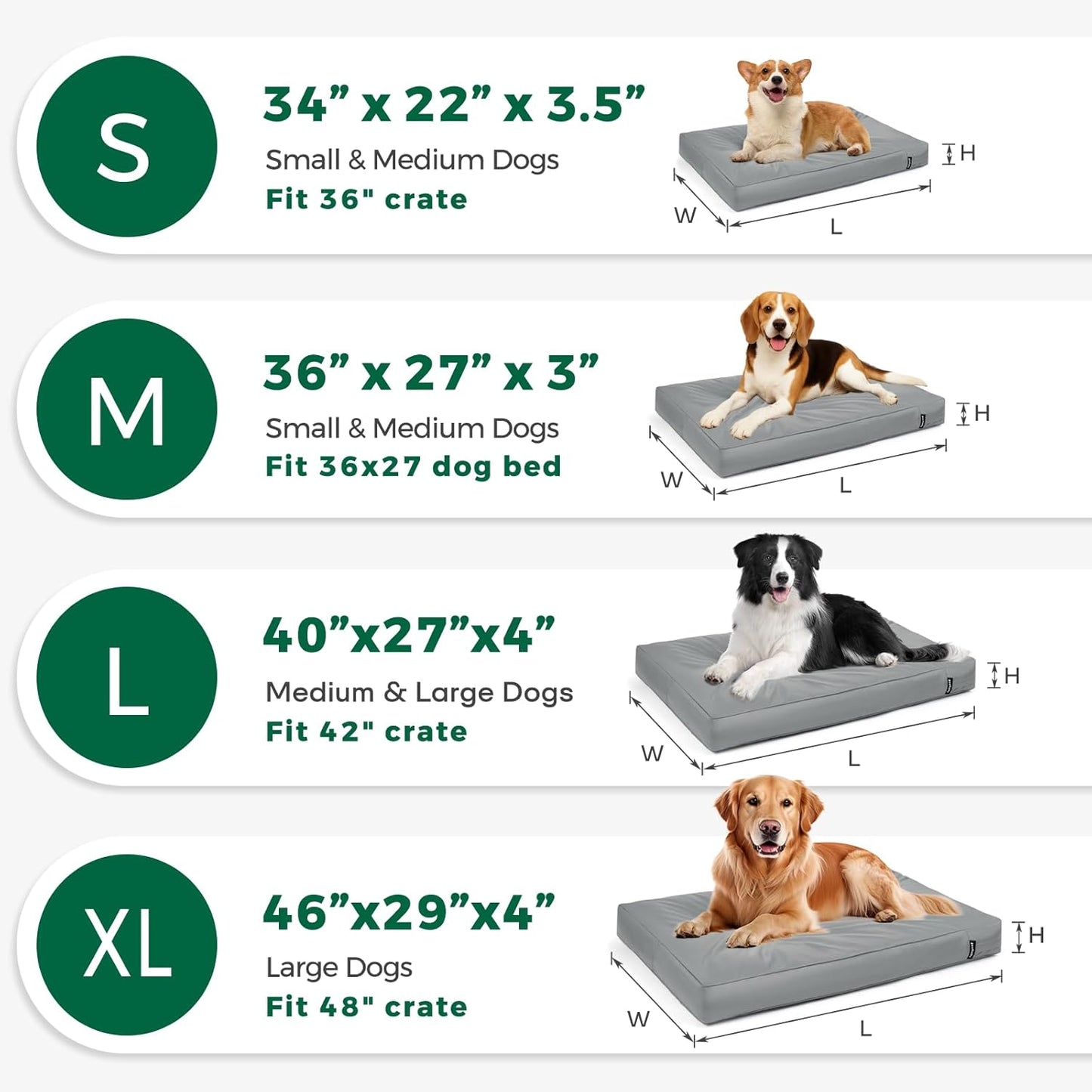 Waterproof Dog Bed Cover Replacement Washable, Easy to Clean, Pet Hair Resistant, Heavy Duty Oxford, Zipper Closure, Indoor/Outdoor Use, Fits 48 Inch Dog Crate - 47"x 29"x 4" - Grey