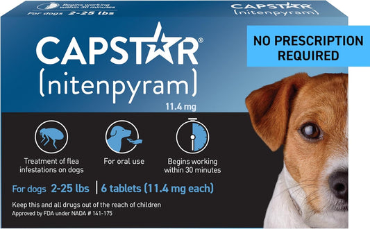 Capstar (Nitenpyram) Fast-Acting Oral Flea Treatment for Dogs 2-25 Lbs, Vet-Recommended Medication Tablets, Flea Tablets for Dogs Start Killing in 30 Minutes, 6 Doses