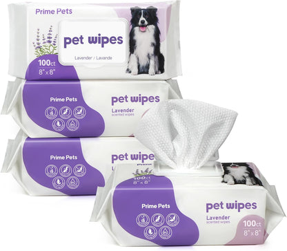 PrimePets Dog Wipes, 400 Count, Extra Thick Pet Wipes for Dogs Cats Cleaning Deodorizing, Lavender Scented Dog Wipes for Paws, Butt, Ears, Eyes, Butt, Face and Body