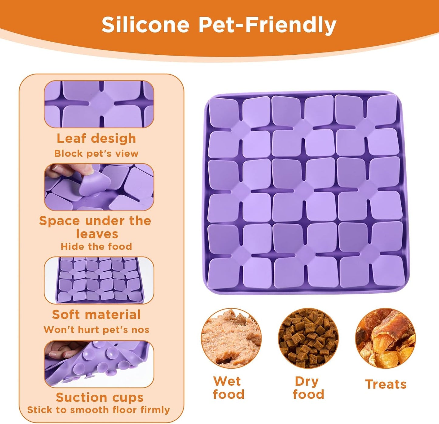 2 Pcs Silicone Snuffle Lick Mat for Dogs, 8 x 8 Inch with Suction Cups, Slow Feeder Puzzle Toy for Mental Stimulation Anxiety Relief, Blue & Purple
