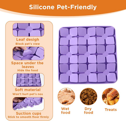 2 Pcs Silicone Snuffle Lick Mat for Dogs, 8 x 8 Inch with Suction Cups, Slow Feeder Puzzle Toy for Mental Stimulation Anxiety Relief, Blue & Purple
