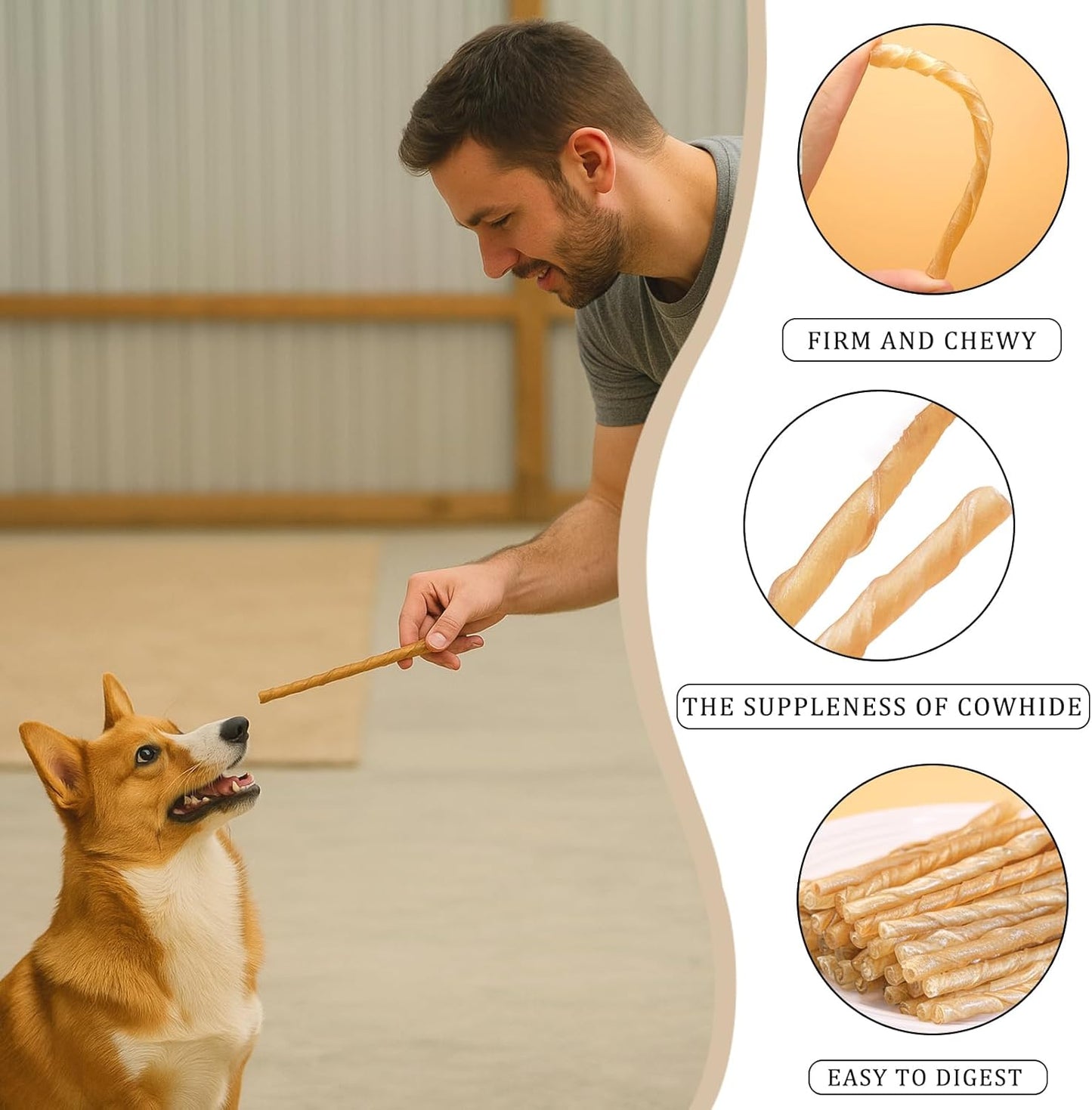 Natural Rawhide Chews for Dogs - 60 Count of 5-Inch Rolls | Long-Lasting Dog Chews Stick for Small, Medium & Large Dogs | Digestible Chew Toys for Chewers, Puppy Teething & Dental Health