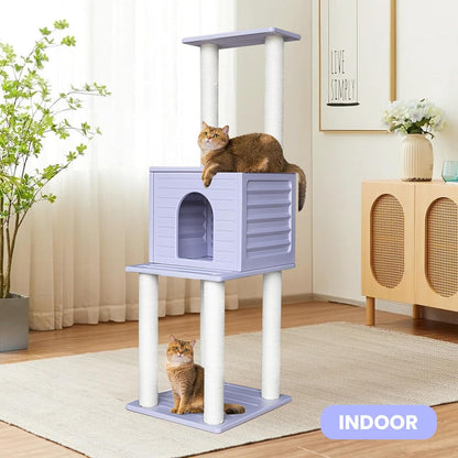 61.5” Indoor and Outdoor Cat Tree Tower, Cat House for Outdoor Cats, Weatherproof Large Cat Condo with Scratching Posts for Catio